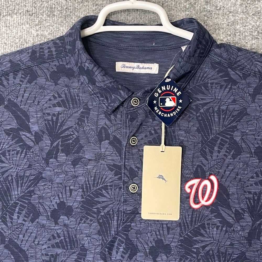 Tommy Bahama Mens Washington Nationals MLB Navy Tropical Palm Polo Shirt XXL NWT